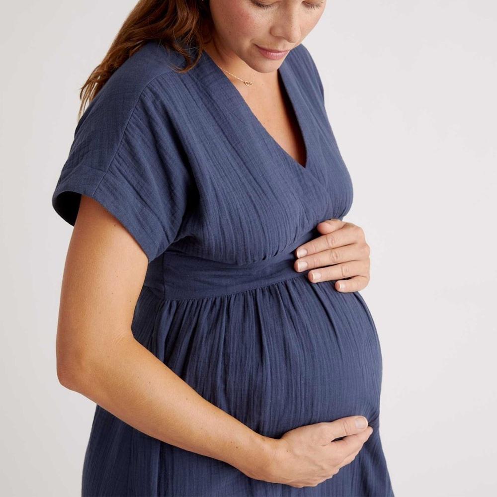 Quince Organic Cotton Gauze Maternity Midi Dress - Picture 2 of 7